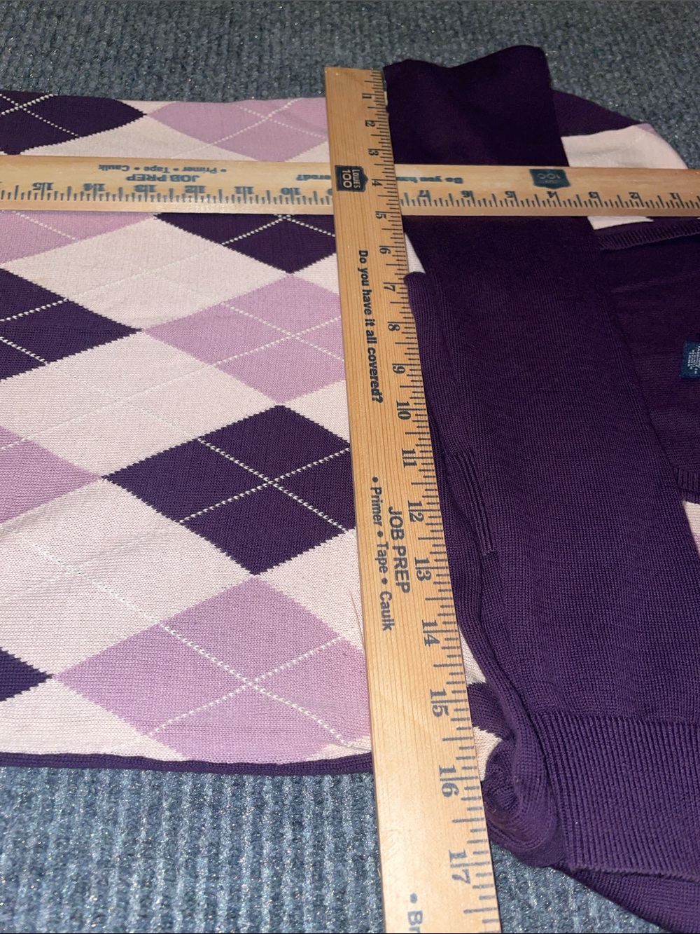 Tommy Hilfiger Purple Argyle V-Neck Sweater w Pink & Cream Diamonds. Cotton XS - Picture 5 of 7